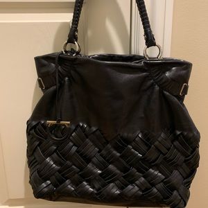 Authentic Ferragamo Black Leather Basketweave Bag